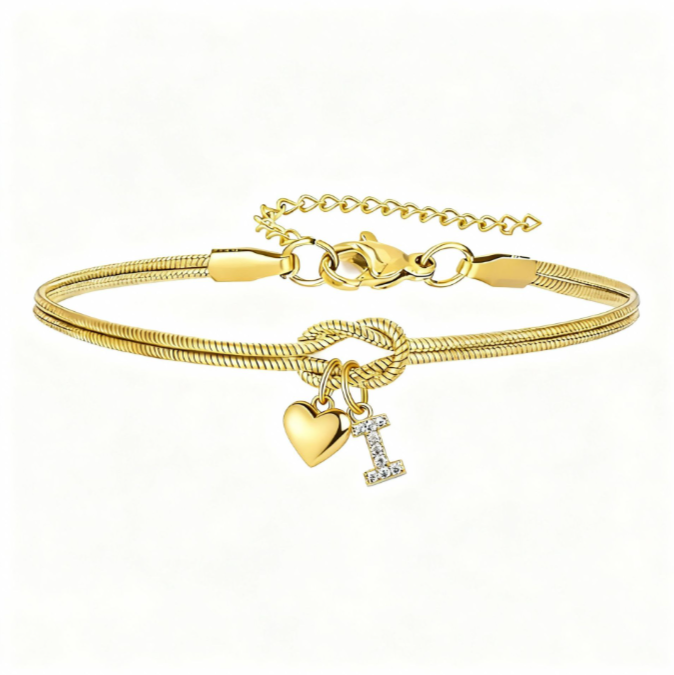 Pulseras doradas con iniciales para mujer, diseño de nudo de amor, estilo Barcelet, delicadas letras A-Z, pulseras doradas, regalos
