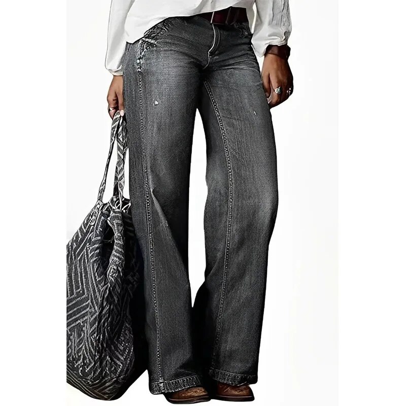 TK pantalón Vaqueros Informales para Mujer de Pierna Recta y Ancha, Shot High
