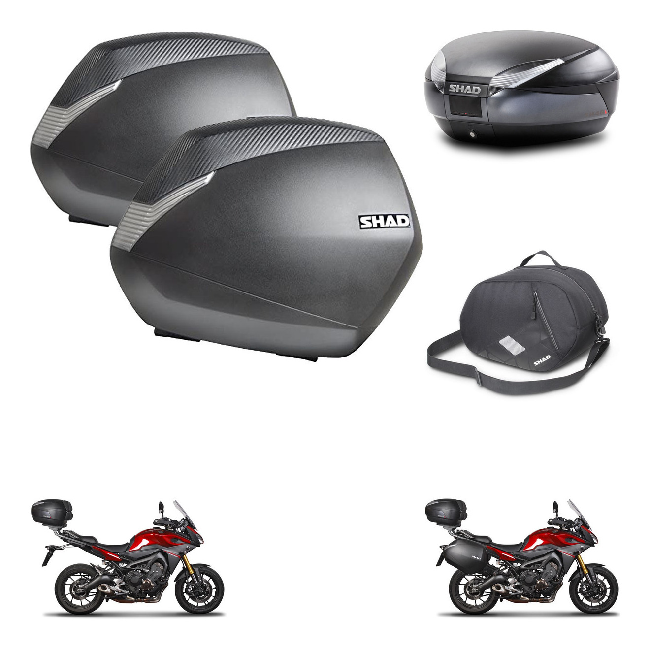 Baul Trasero + Maletas Laterales + Bolsa Interna + Herraje 3P + Herraje Montaje Sh36 Sh 36 Sh48 Dark Grey Premium KIT-272031