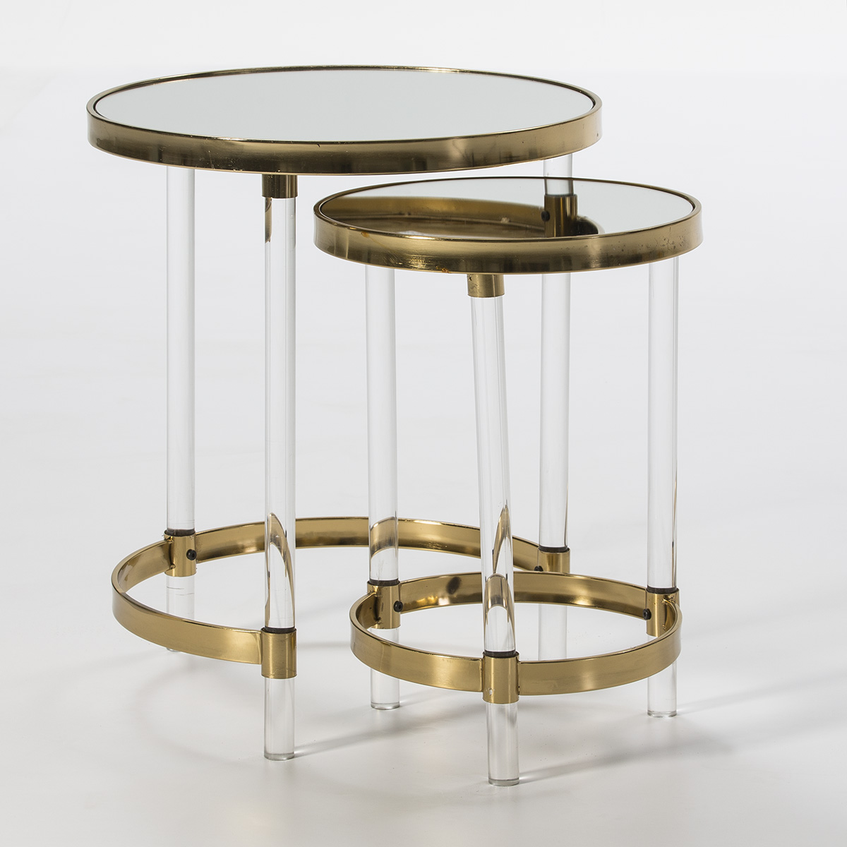 Set 2 mesa auxiliar 48x48x59 35x35x52 acrilico transparente espejo metal dorado, de acrílico, espejo, metal, color transparente, dorado, 48x48x59 cm Fijalo