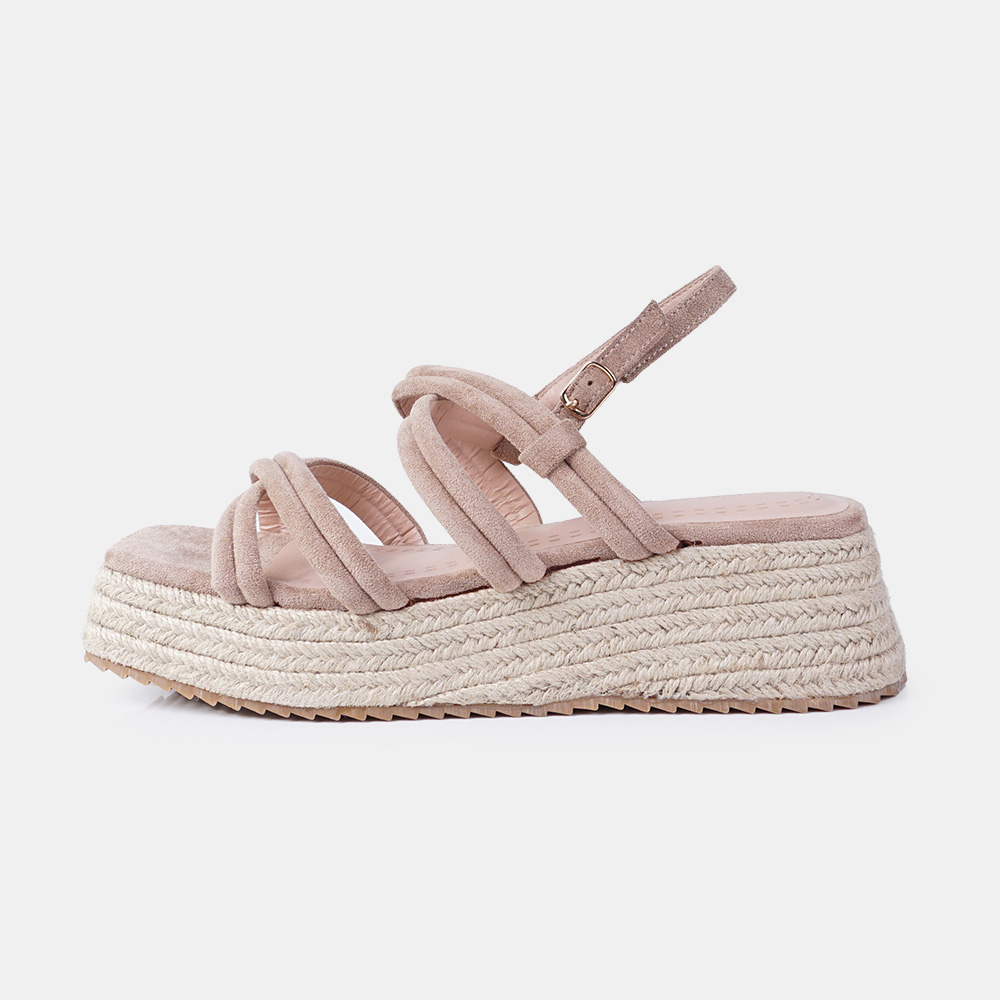 1990s Sandalias de Esparto con Plataforma Negro - Cintas de Ante y Plantilla de Piel