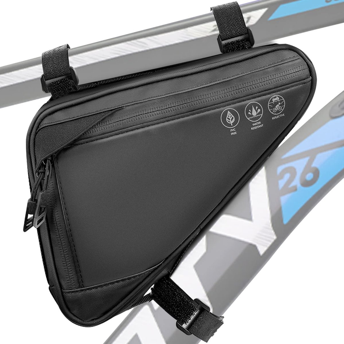 Bolsa para bicicleta - Bolsa para cuadro de bicicleta - Bolsa triangular para cuadro de bicicleta - Bolsa de almacenamiento - Bolsa reflectante para bicicleta - Bicicleta de montaña, bicicleta de carretera, accesorios de gran capacidad para bicicletas - N