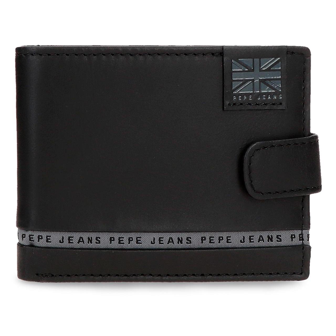 Billetero Pepe Jeans Tape Negro en Piel con Protección RFID y Monedero Integrado