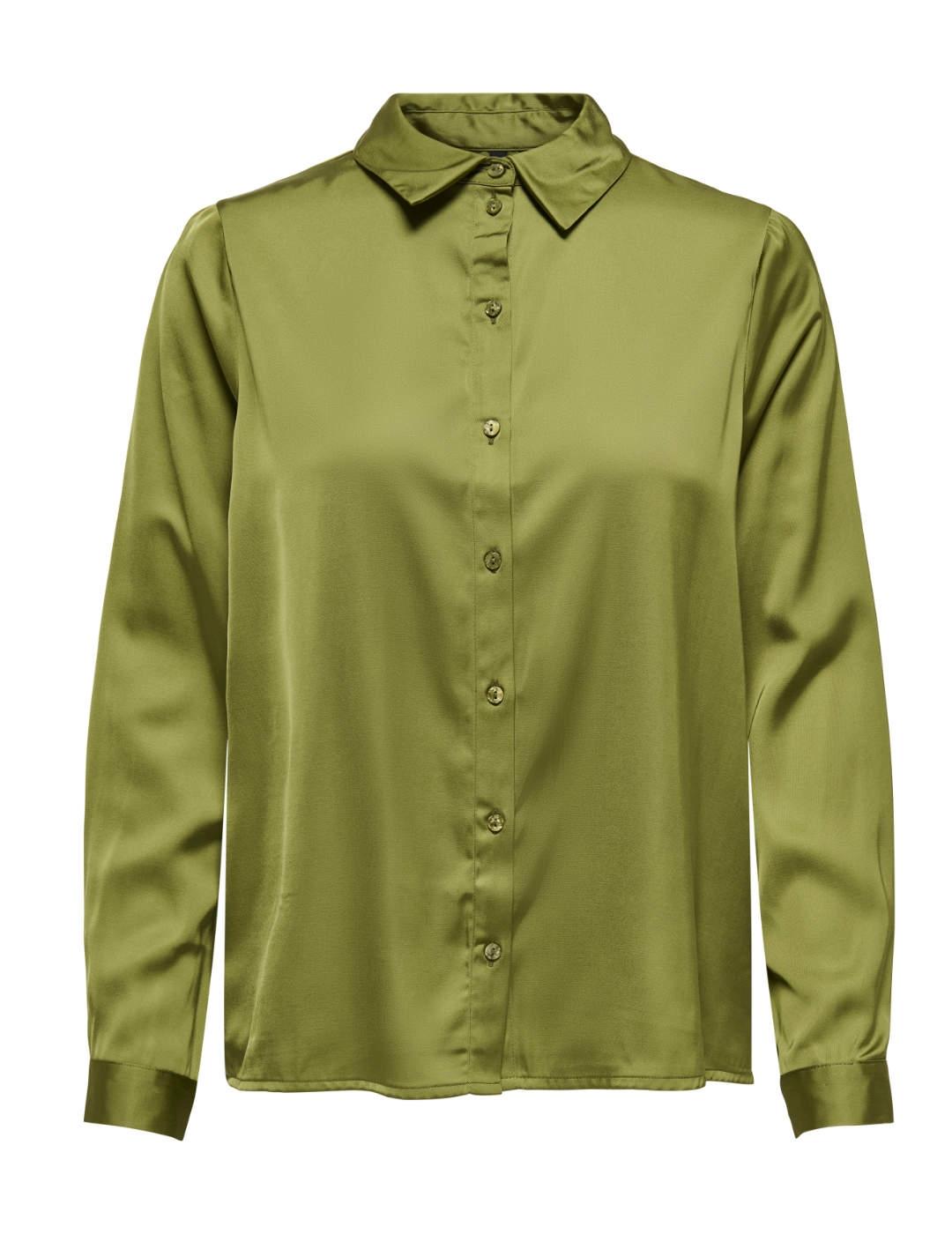 Camisa Only Mika verde satinada manga larga de mujer