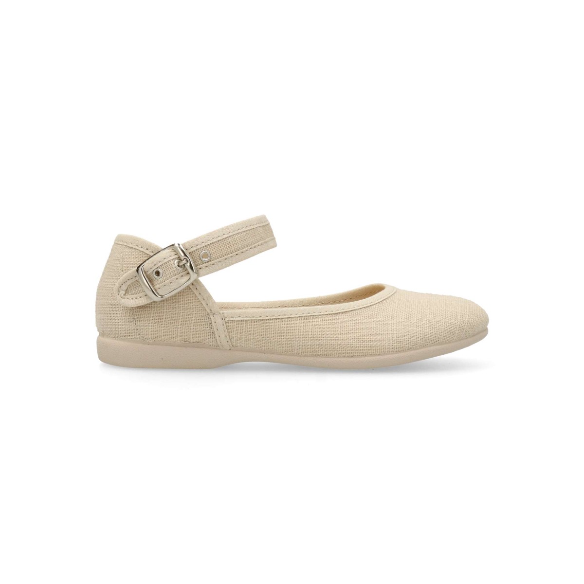 Peke's by Vanessa - Bailarinas para niña modelo PEKES de lino con hebilla al tobillo, suela antideslizante de caucho natural, ideal para celebraciones, fabricadas en España