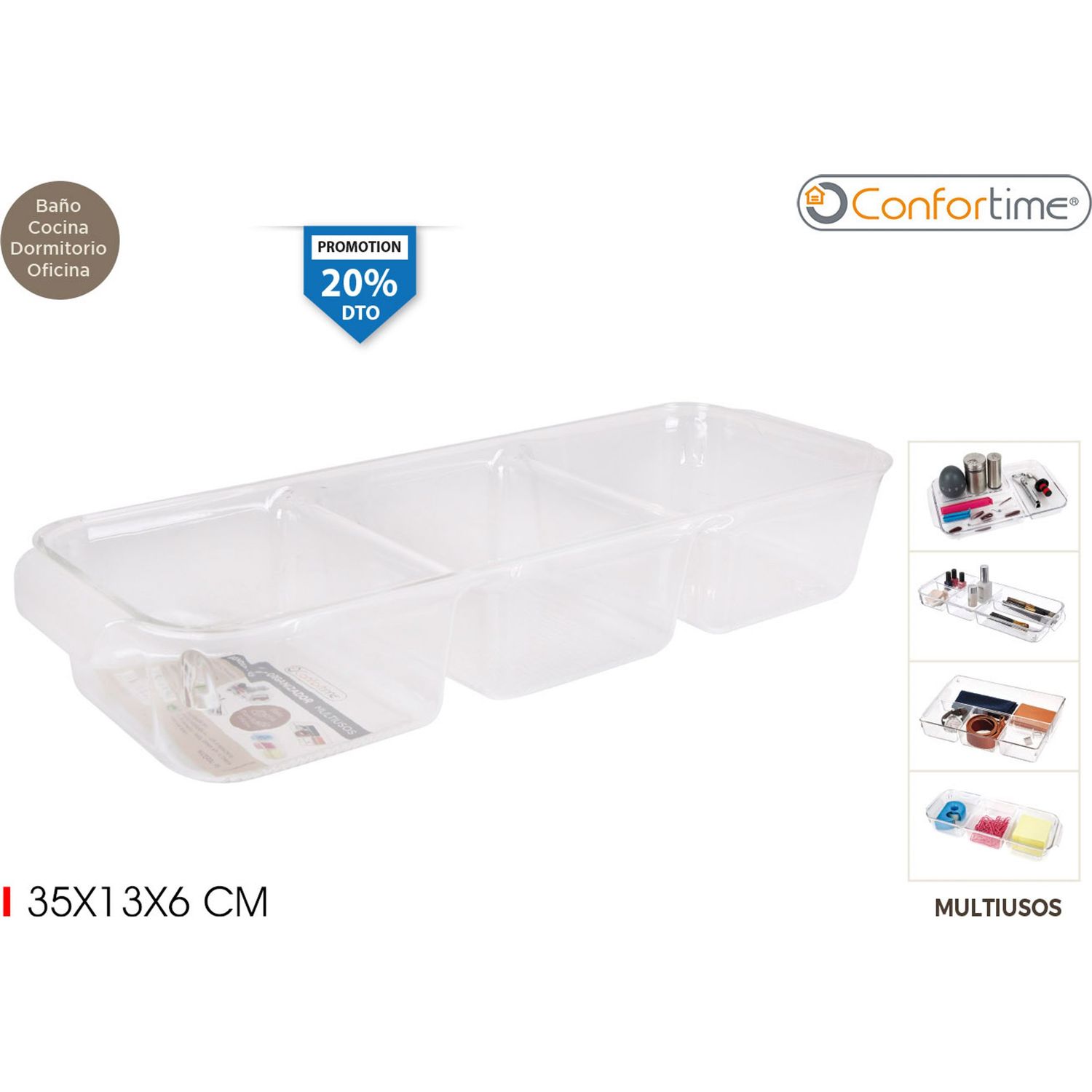 Confortime - Bandeja Organizadora PS 35X13X6CM - Versátil y Funcional