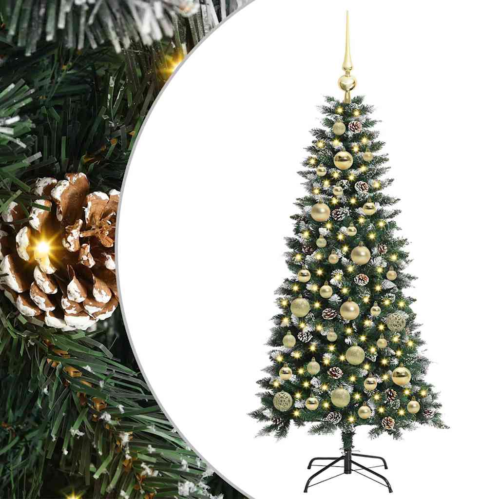 vidaXL Árbol de Navidad artificial Verde 120 cm PVC, Plástico y Acero con LED y bolas