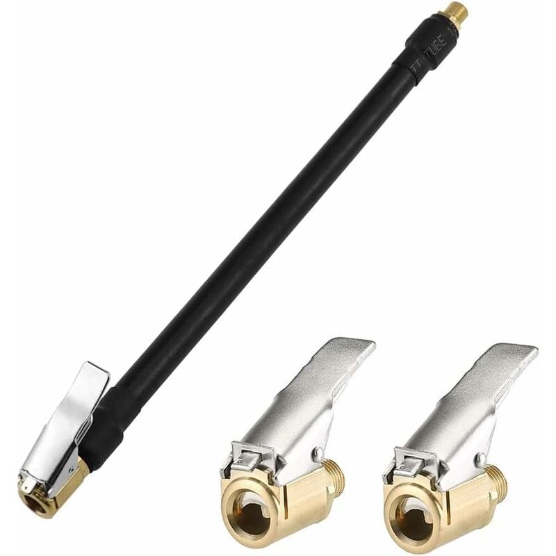 Manguera para inflar neumáticos de 20 cm con 2 adaptadores de bomba de aire, manguera negra