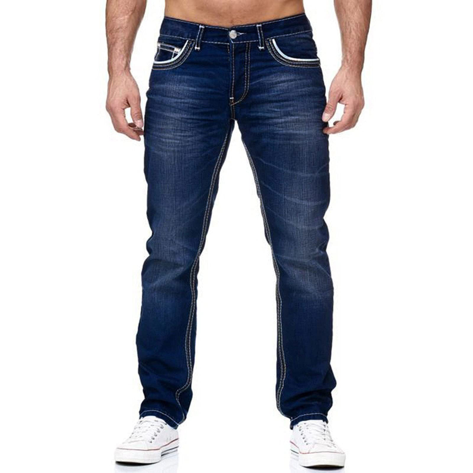 TK Pantalones vaqueros retro de doble línea para hombre, nuevos y de alta gama, informales, de mezclilla retro para hombre