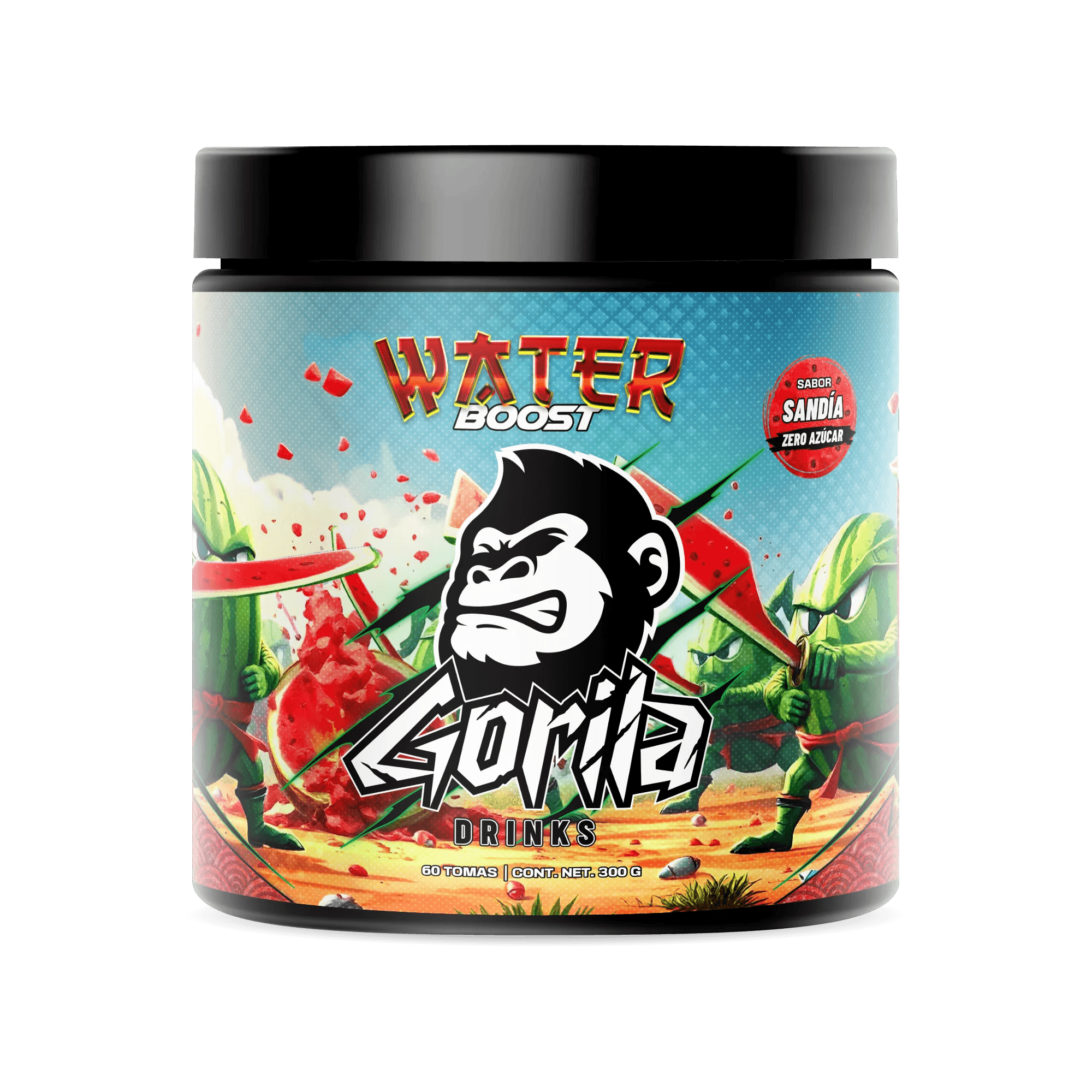 WATER BOOST - Bebida Energética en Polvo Sin Azúcar Sabor Sandía - 300gr (60 tomas) - GORILA DRINKS®