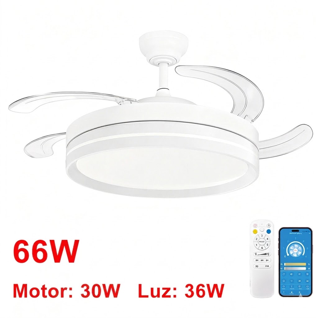 Ventilador de Techo OStarkDom con Luz LED Retráctil 106cm, 3 Aspas, Potencia Total 72W, Sin APP, con Mando a Distancia, Temporizador, 6 Velocidades, 3 Temperaturas de Luz, Función Verano-Invierno, Silencioso, OstarkDom-leduni