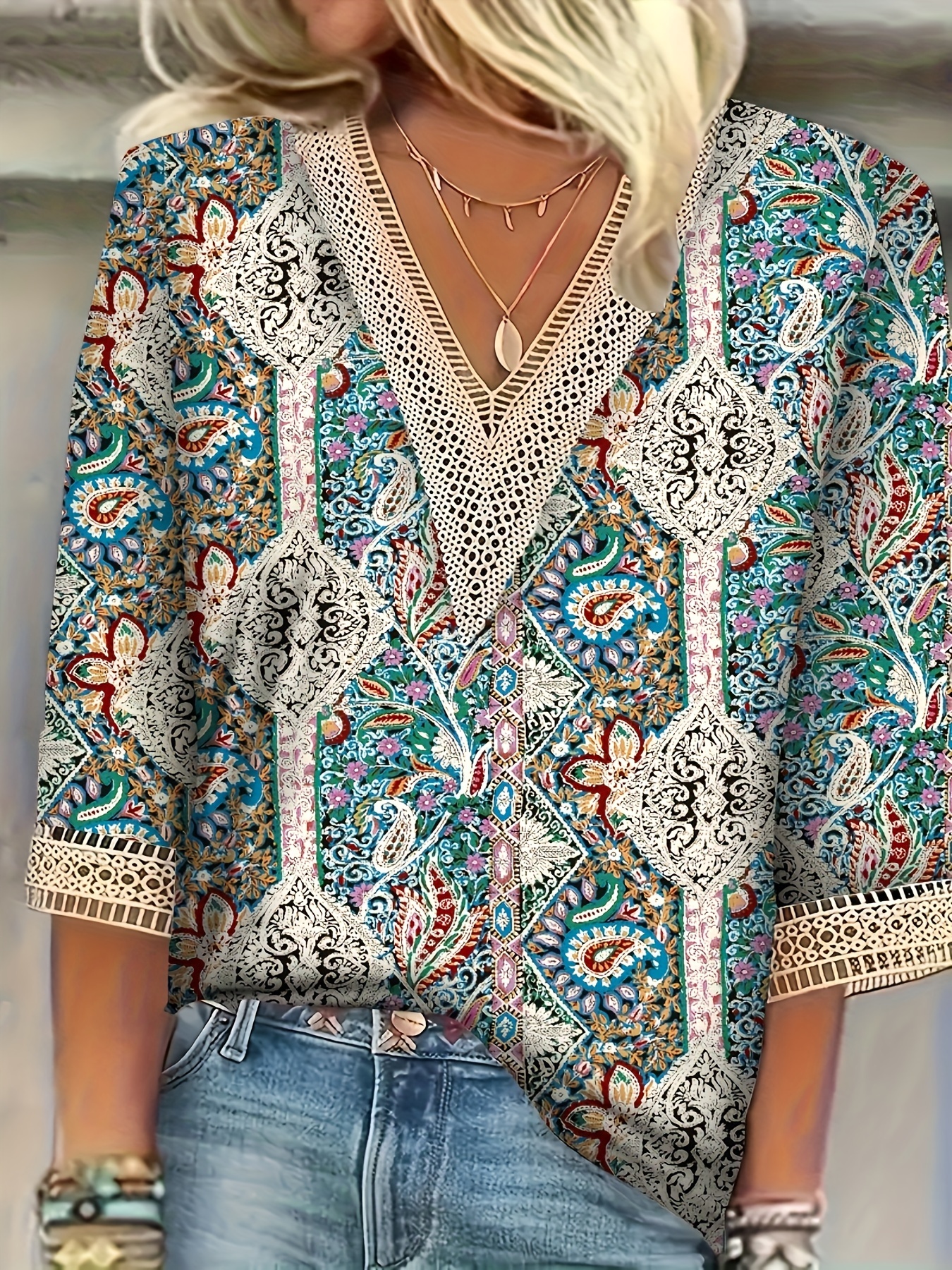 TK Blusa Elegante De Manga Larga Para Mujer Talla Grande Moda Casual Vacaciones Fin De Semana Top Abierta No Elástica Polyester
