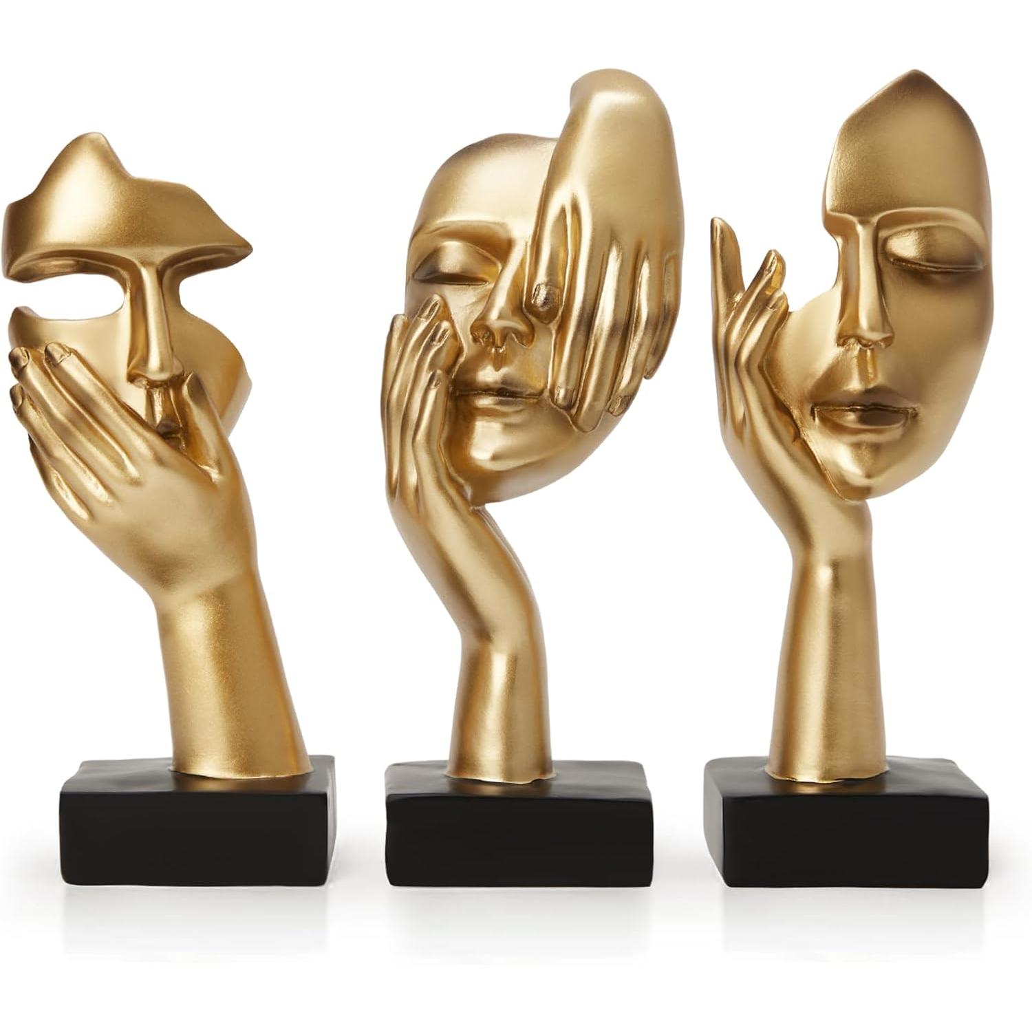 3 Piezas Original y Diverido Gift, Estatua de Máscara, Gift de cumpleaños,Hombre Mujer Pareja Teenager, Regalos Boda,Figuras Decorativas (Gold)
