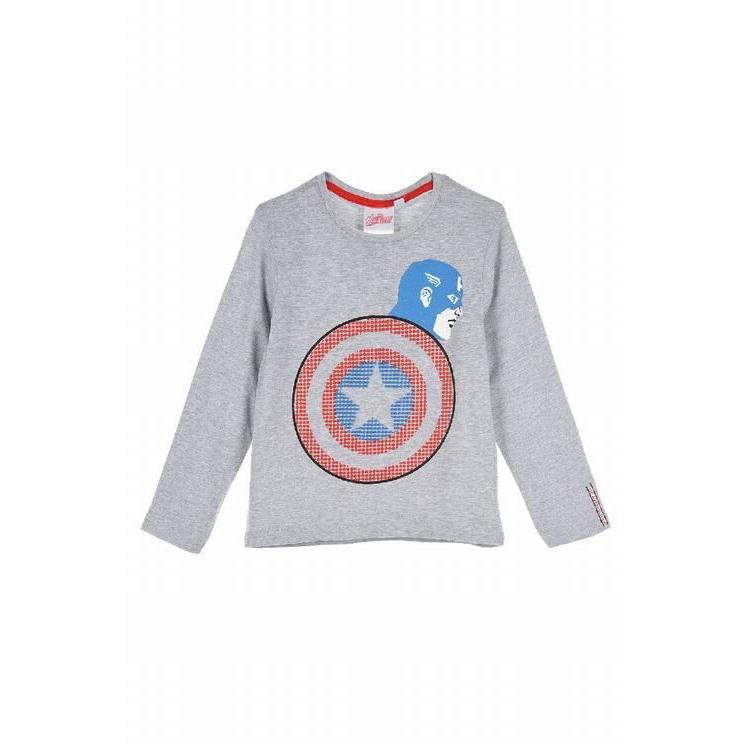 Cerdá Camiseta Manga Larga Gris Capitán América Avengers - 100% Algodón