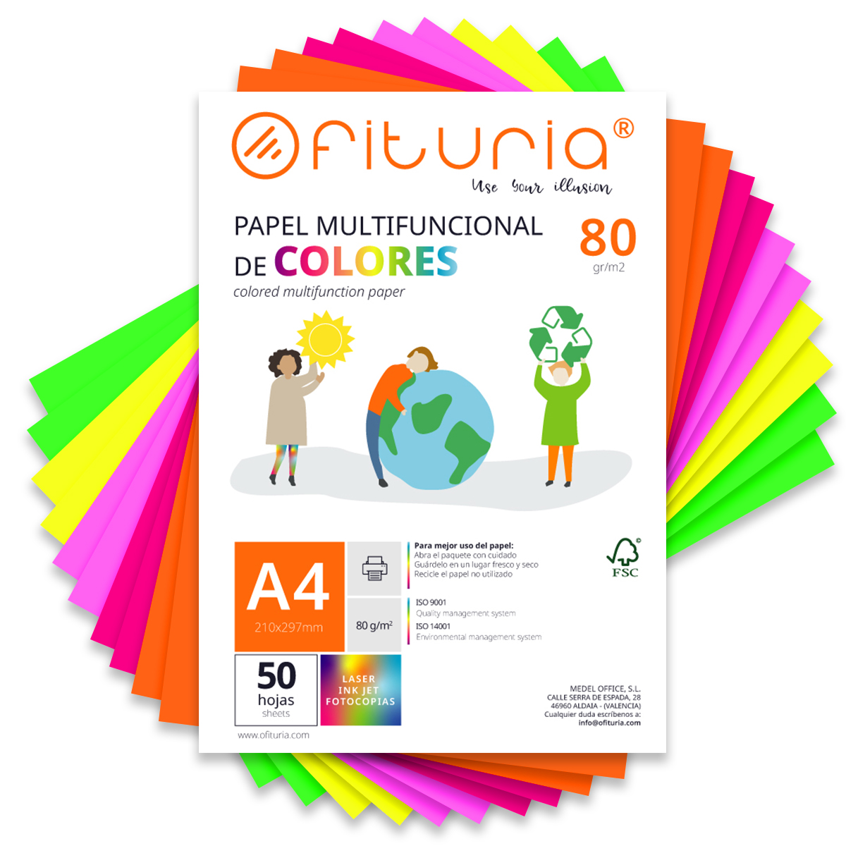 Folios de Colores, Packs de Hojas A4 80gr – Papel de Colores para Manualidades, Impresora, Scrapbooking – Folios Colores – Ideal Origami, Papiroflexia, Oficina y Escuela