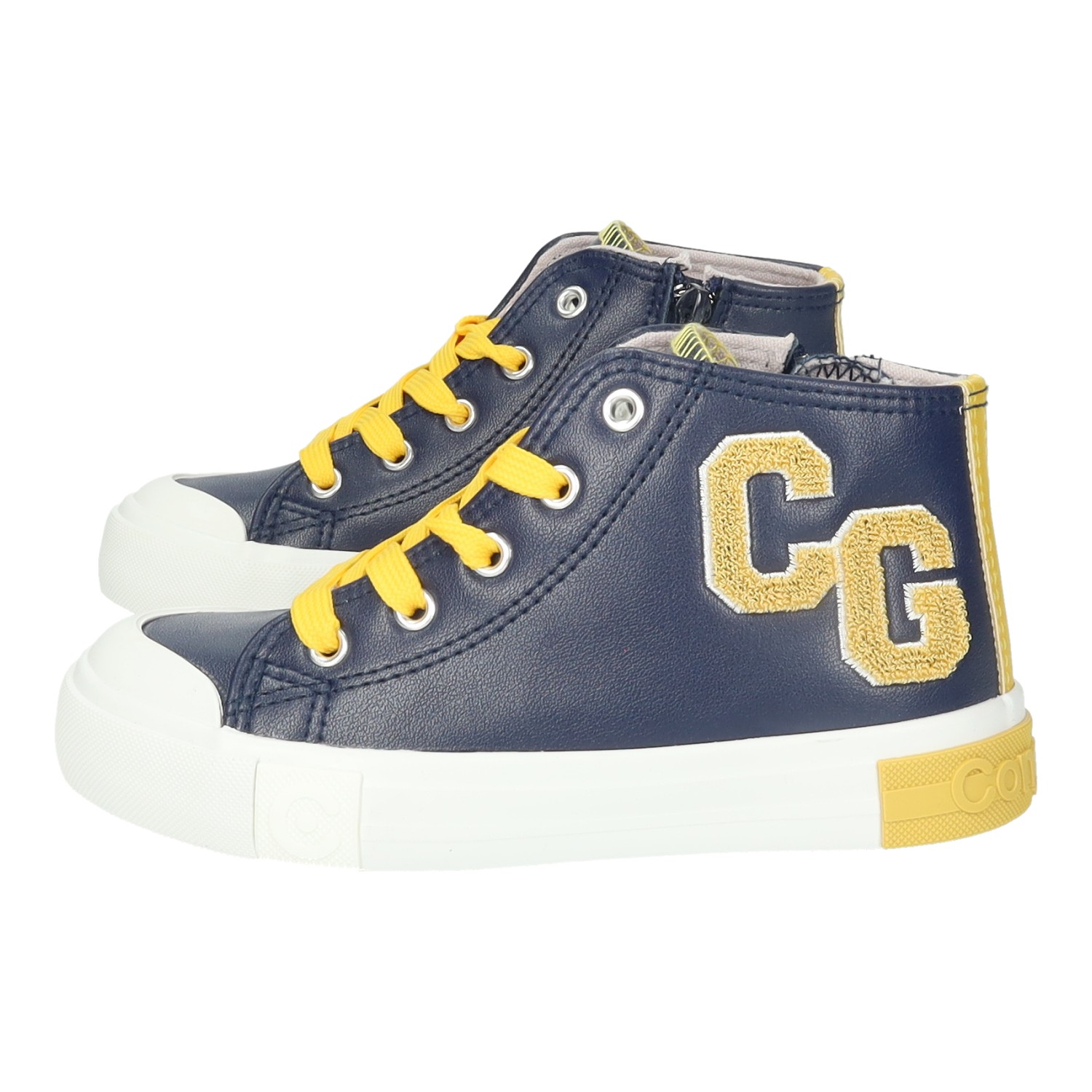 Zapatillas marca CONGUITOS para niño en color marino. Zapatillas altas de la marca Conguitos para niño en color marino con detalles amarillos