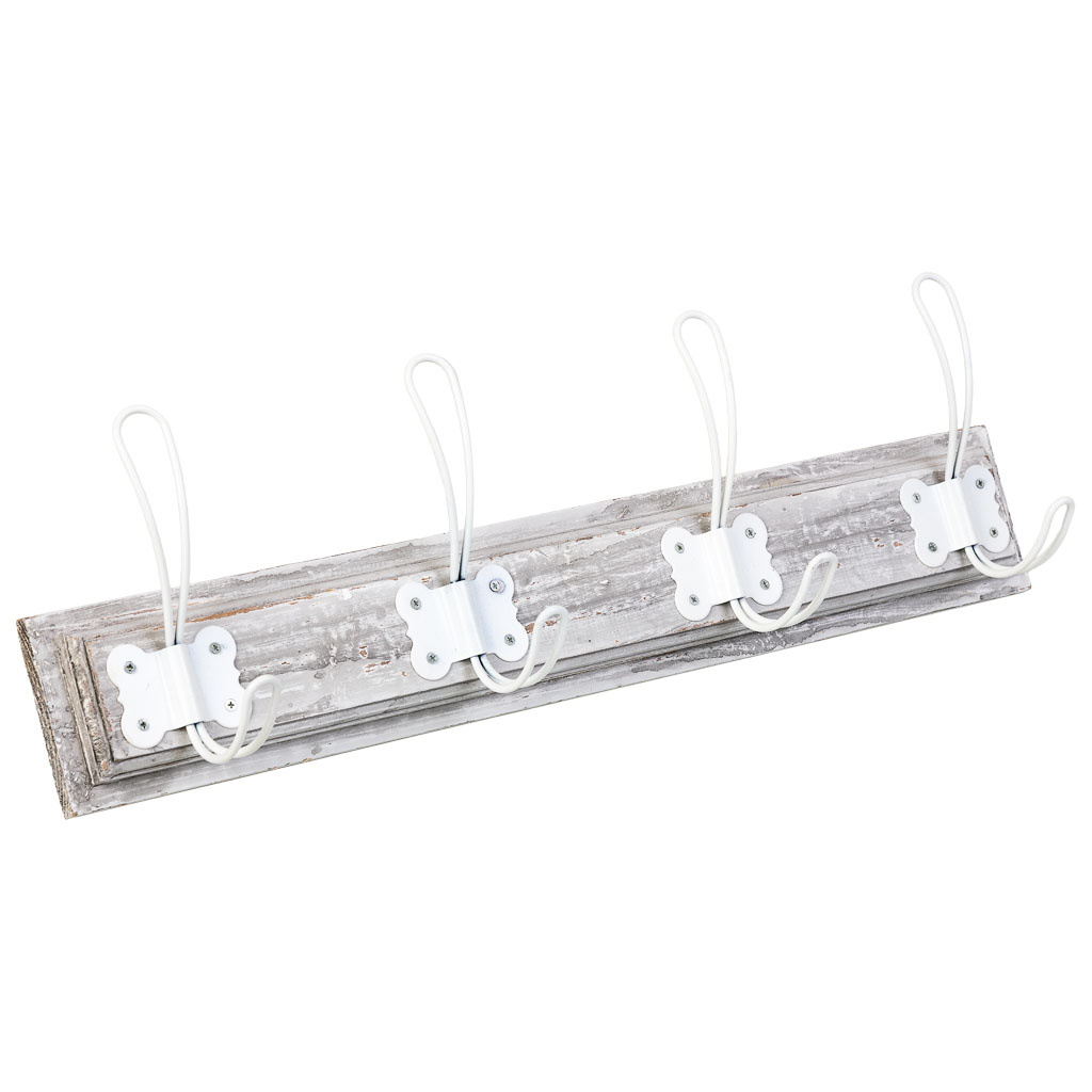 Wonderlust Deco - Percha de pared de madera con 4 ganchos 49x2.3x8.2h cm Blanco 49x2.3x8.2h cm