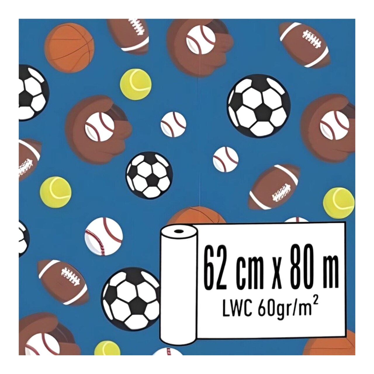 Bobina De Papel De Regalo Infantil Con Dibujos De Balones 62X80cm 523492