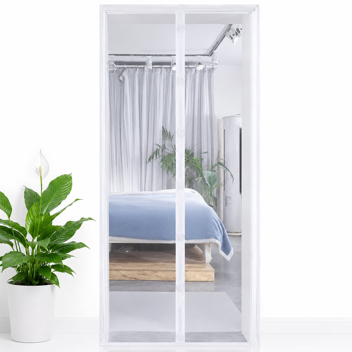Om Home Mosquitera magnética para puerta - Cortina antimosquitos para puerta - 90x210 cm - Fácil instalación - Lavable - Blanca