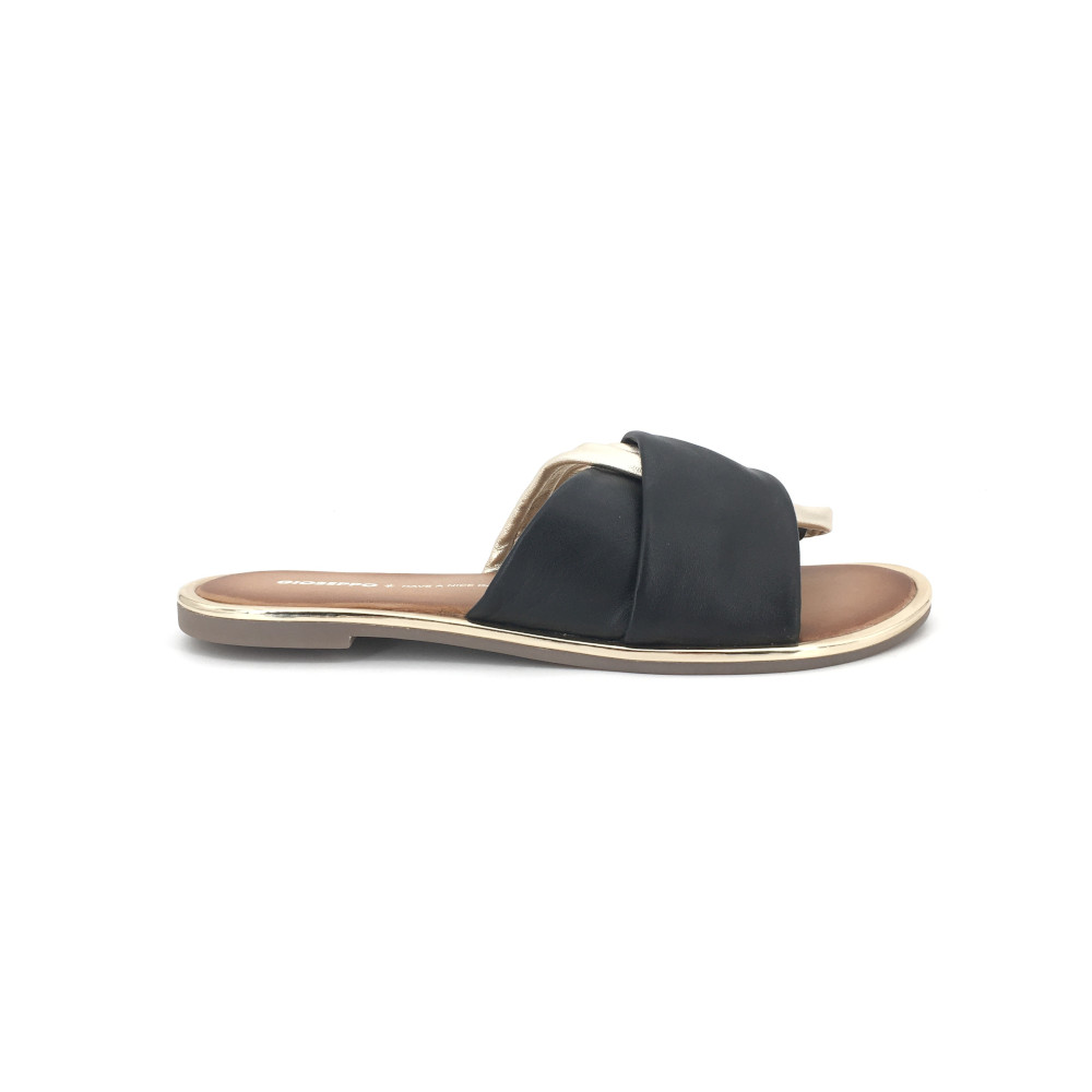 Chancla de Gioseppo para mujer, mod.74308, Chancla tiras piel tubular cruzadas combinadas y plantilla acolchada
