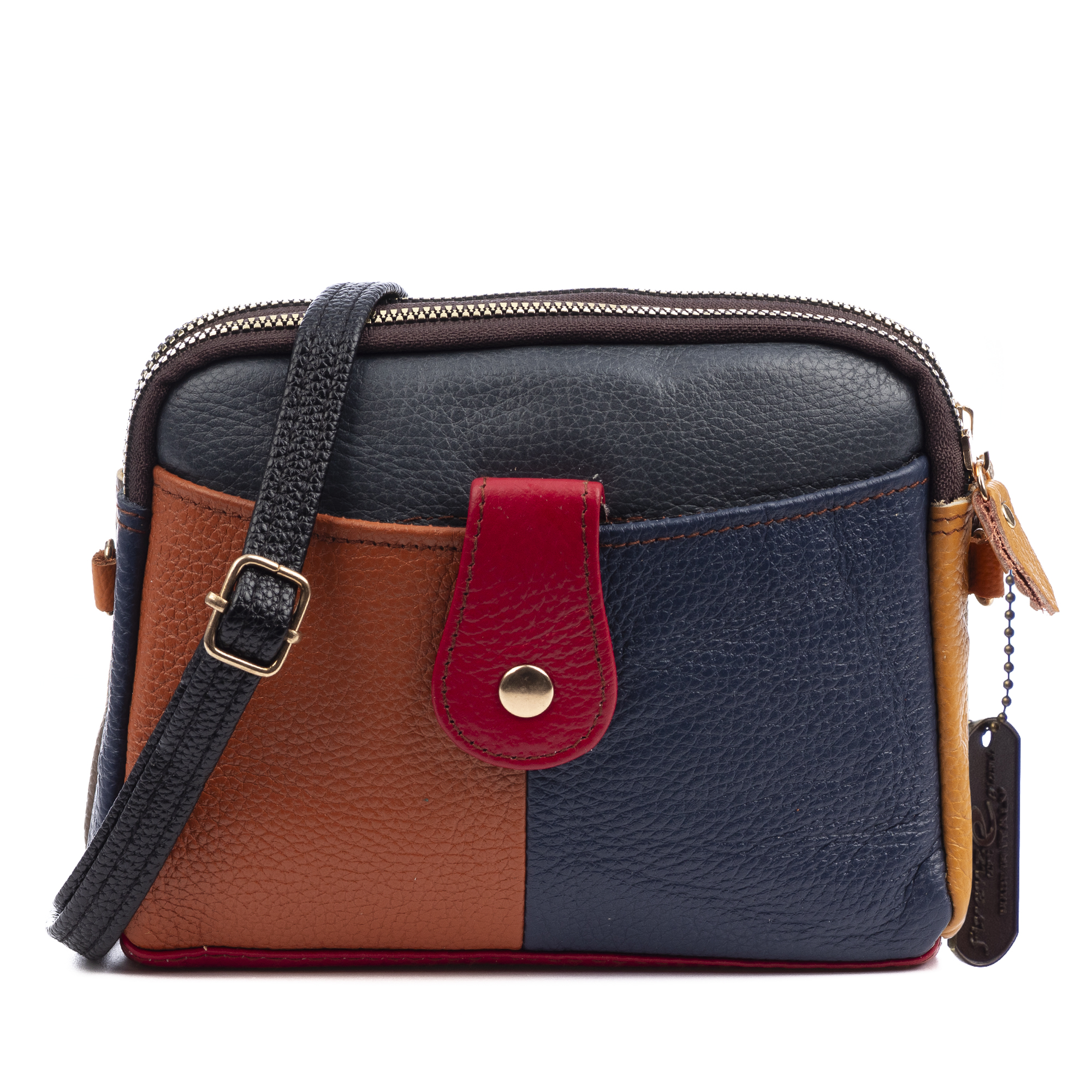 FIRENZE ARTEGIANI Attigliano bolso bandolera en piel auténtica Dollaro. Colores combinados aleatorios. 19,5x5,5x15,5cm