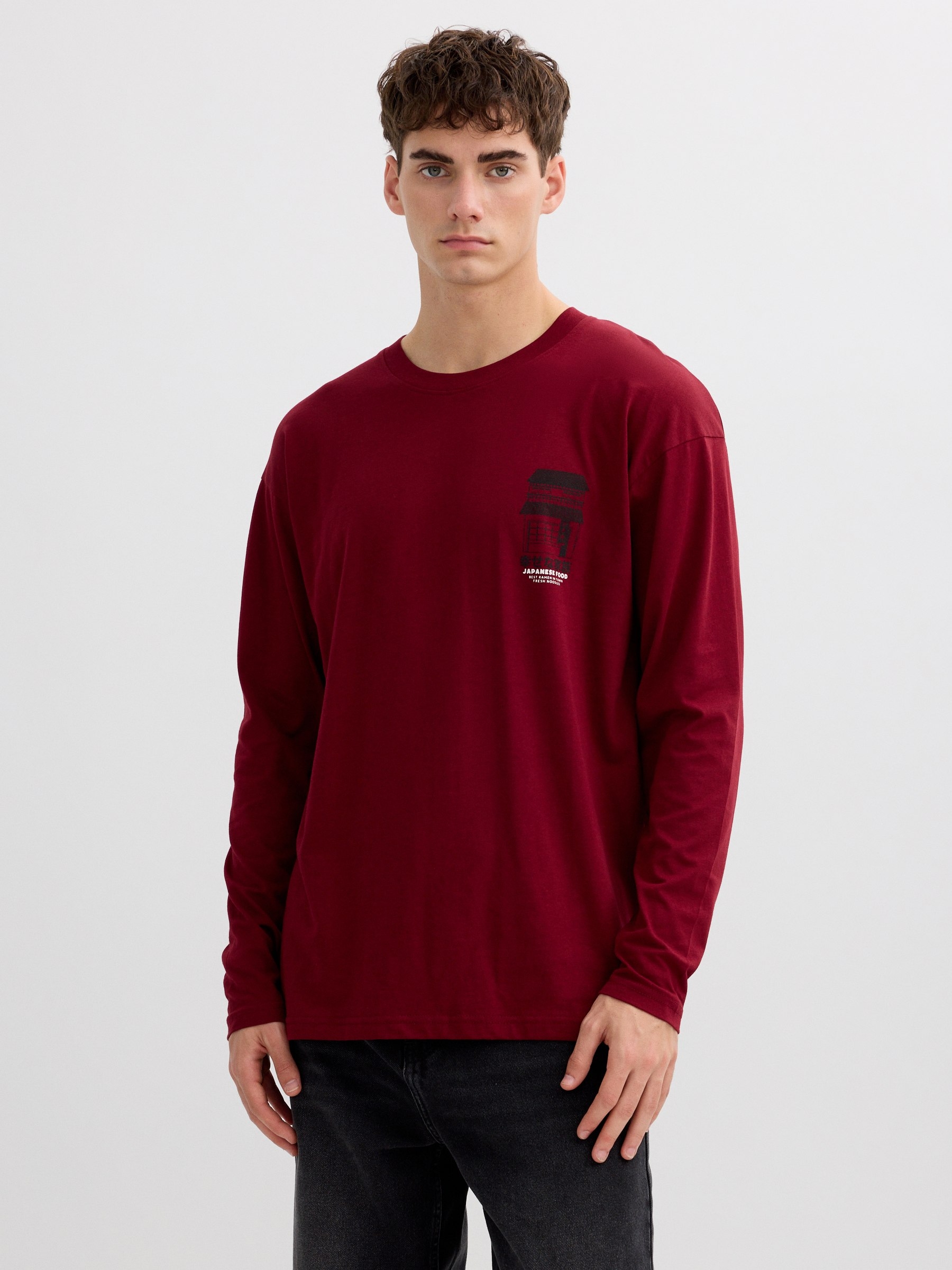 Camiseta oversized de manga larga, 100% algodón, con diseño frontal y trasero, cuello redondo INSIDE