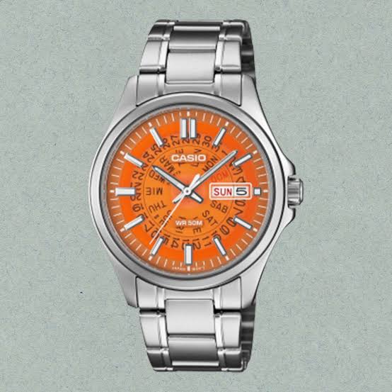 Reloj Casio MTP-E740-4a Reloj de Hombre Analógico con Esfera naranja Correa de Acero