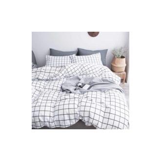 CA Funda nórdica de cuadros blancos y negros de 180 x 200 cm + 2 fundas de almohada de 50 x 74 cm - Juego de cama de cuadros estampados con cremallera