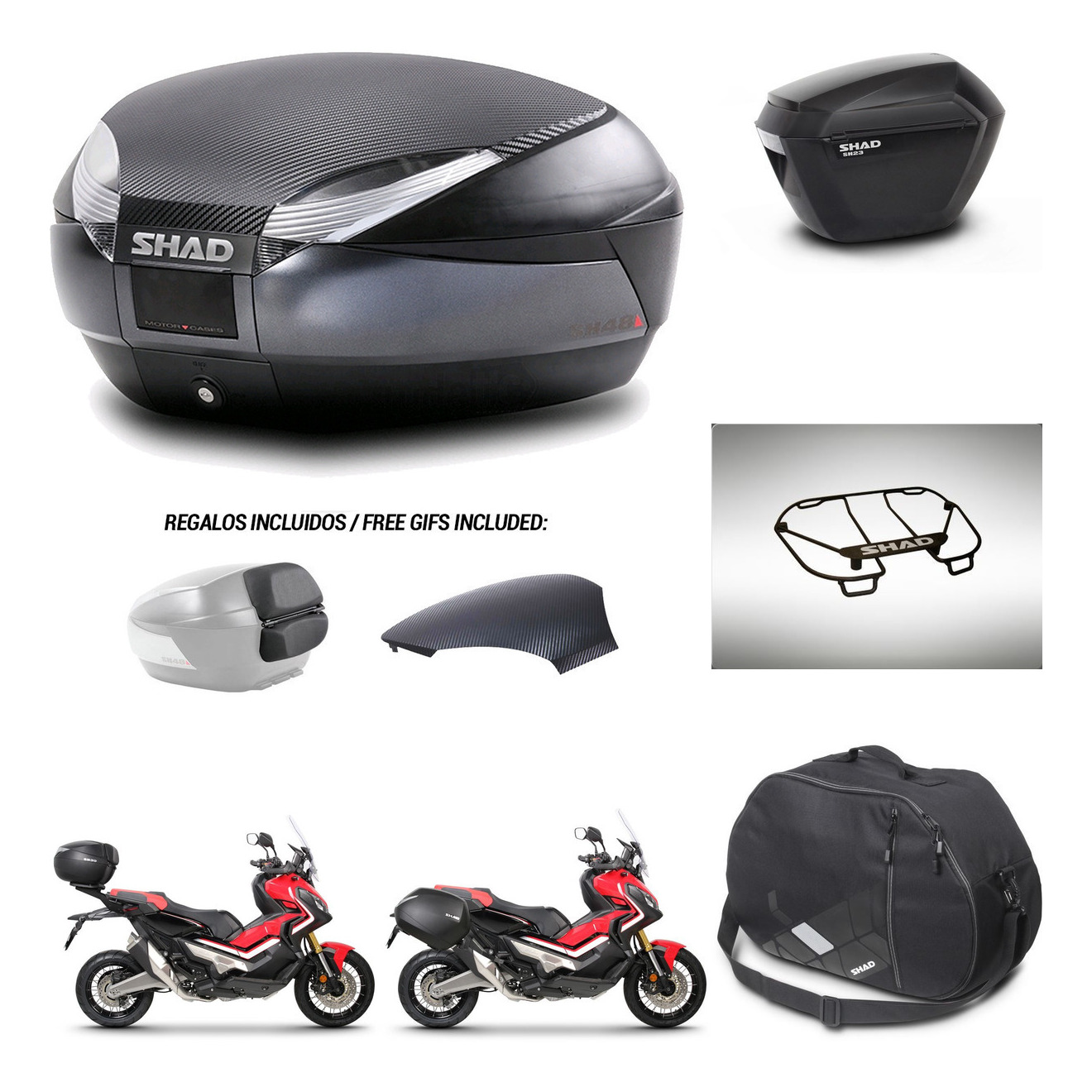 Maletas Laterales + Baul Trasero + Accesorios + Herraje 3P + Herraje Montaje Sh48 Sh23 KIT-257357