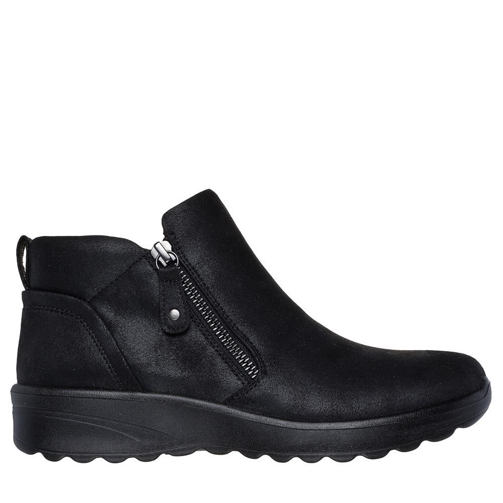 Cómoda Botín casual mujer Skechers LOVELY VIBE - FALL IN BLOOM en tejido aspecto piel lisa negra. Ajuste cremallera. Plantilla Air Colded Memory Foam amortiguadora. Altura Tacón bajo (1-3 cm) Referencia 158952-BBK