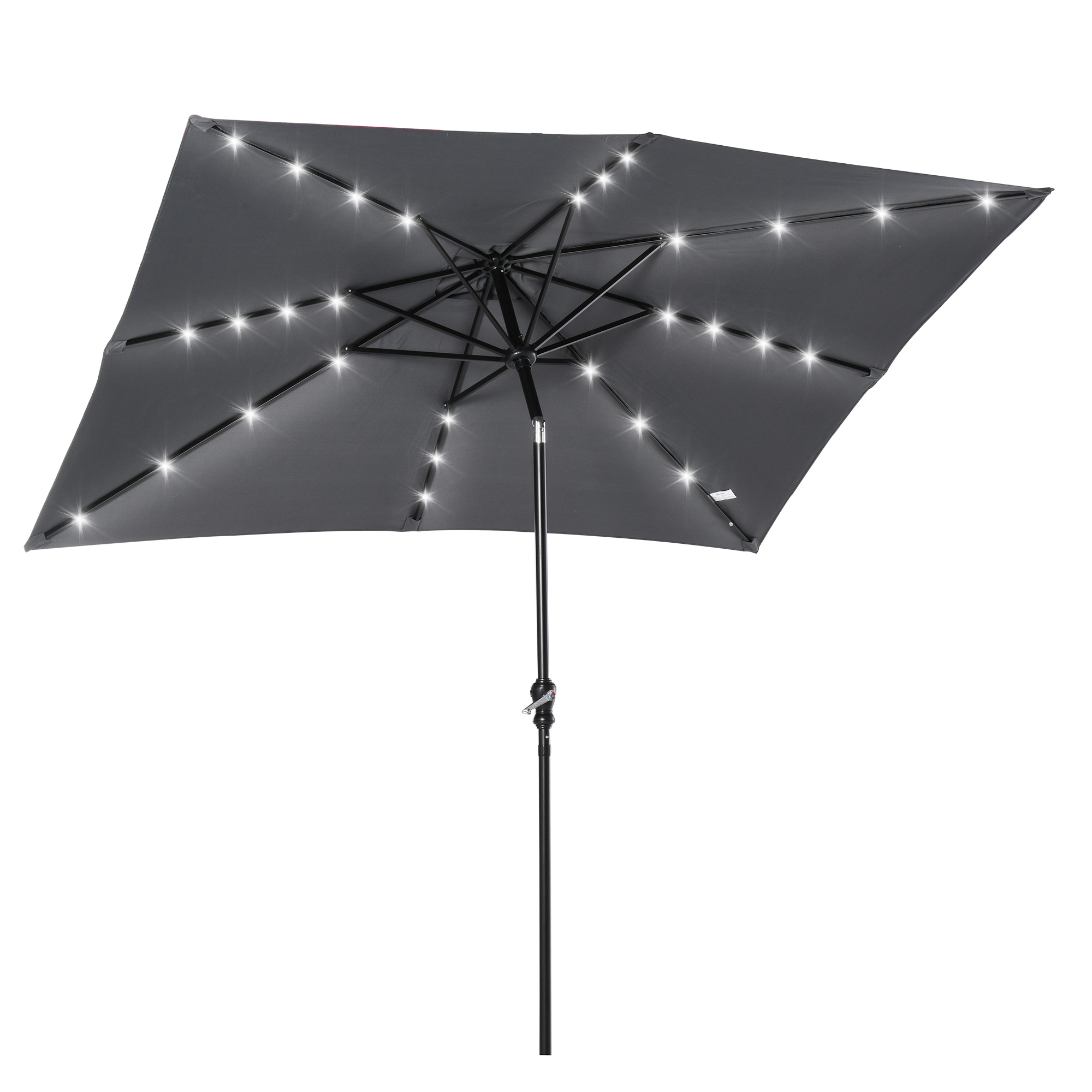 Outsunny Sombrilla Terraza Exterior 2,7x2x2,5 m Sombrilla de Jardín con Techo Inclinable hasta 45° Luces LED Solares Poste de Acero y Manivela Parasol para Patio Terraza Blanco Crema