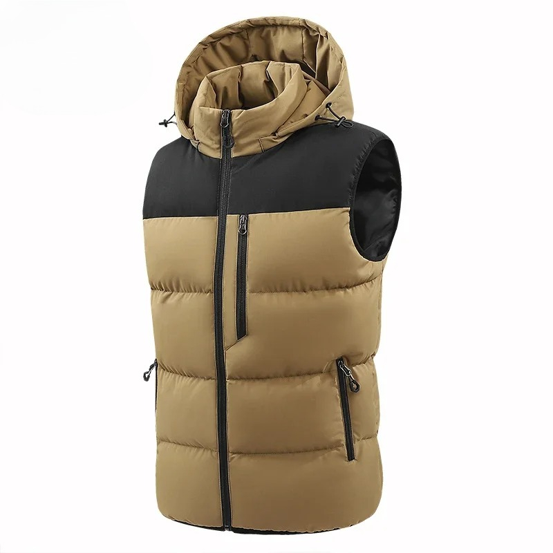 TK Chaleco De Punto De Cuello Alto Para Hombre Con Capucha Desmontable Y Forro De Poliéster Resistente Al Viento Para Otoño E Invierno Sin Mangas Cierre De Cremallera Estilo Casual