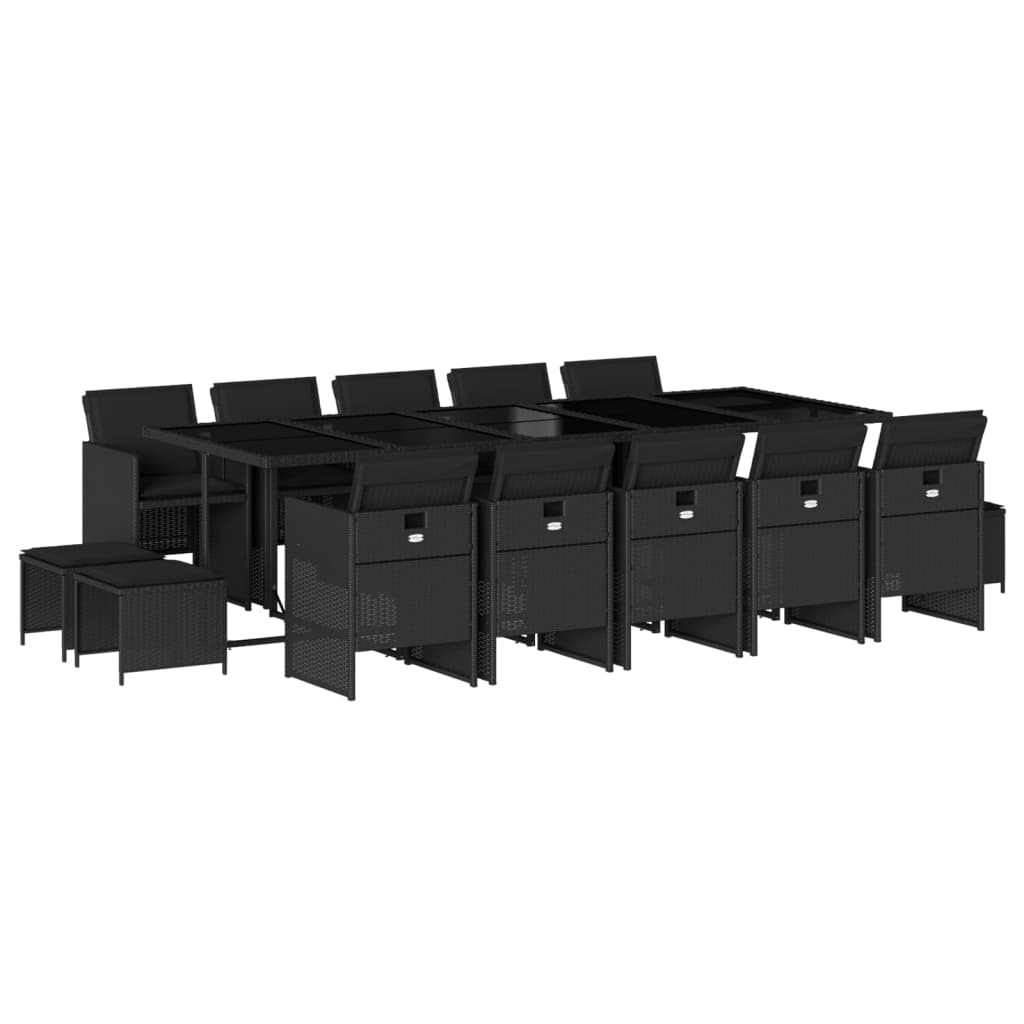 vidaXL Set comedor de jardín con cojines 15 pzas ratán sintético negro
