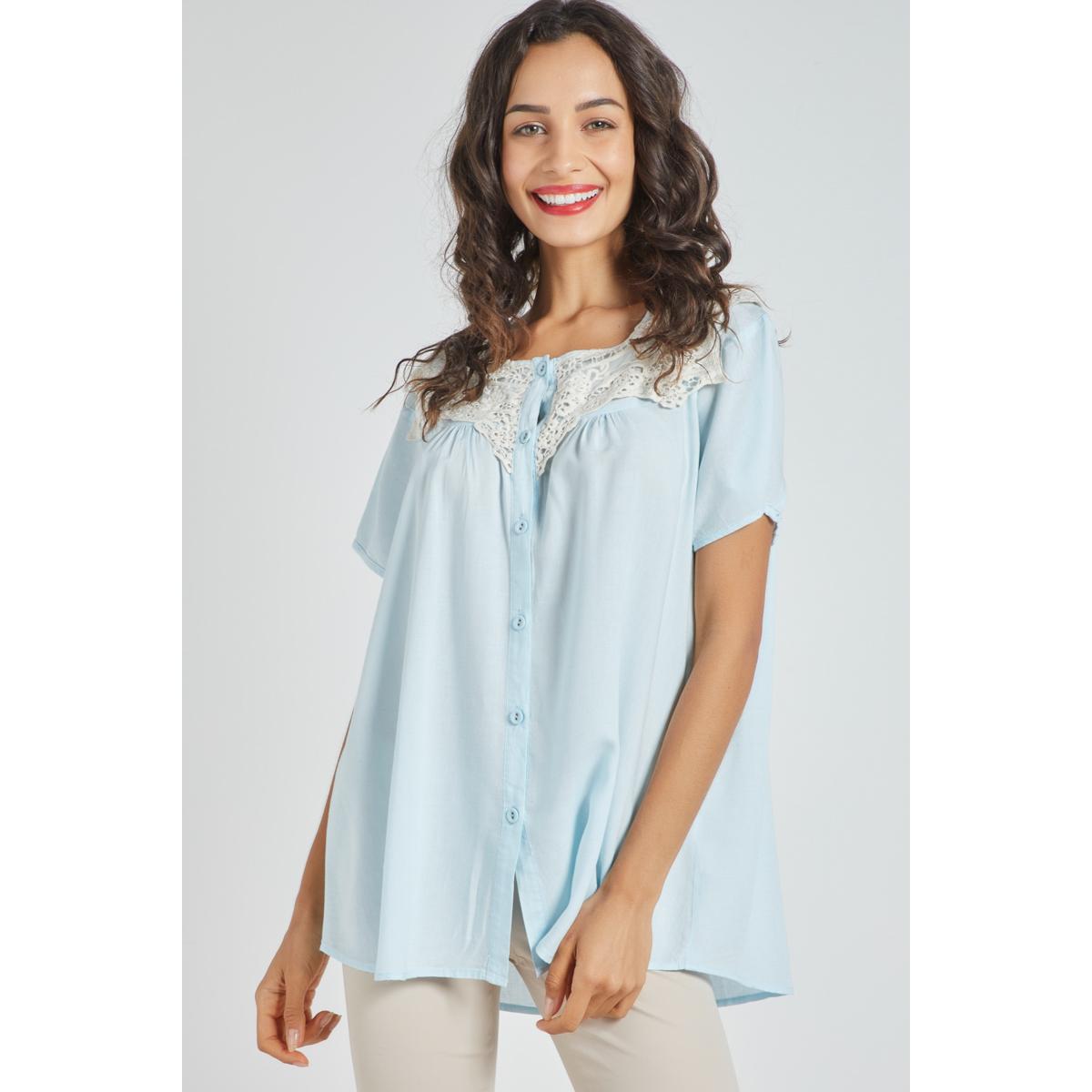 Blusa de mujer Marca Cirdy en 100% algodón con mangas cortas y cierre frontal de botones, diseño atemporal y acabado artesanal en cuello- REF: CI-030067