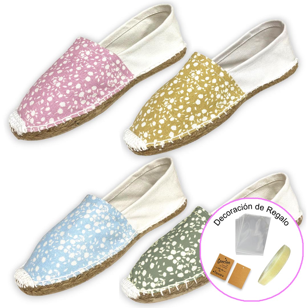 Alpargatas MUJER de Esparto Combinadas para Boda, 4 colores surtidos + Regalo de Bolsa Celofán + Tarjetita + Cinta (12/24/36/48 pares) - (Modelo 35014) Ideales para invitadas de Boda. Somos importadores. mundiBODA