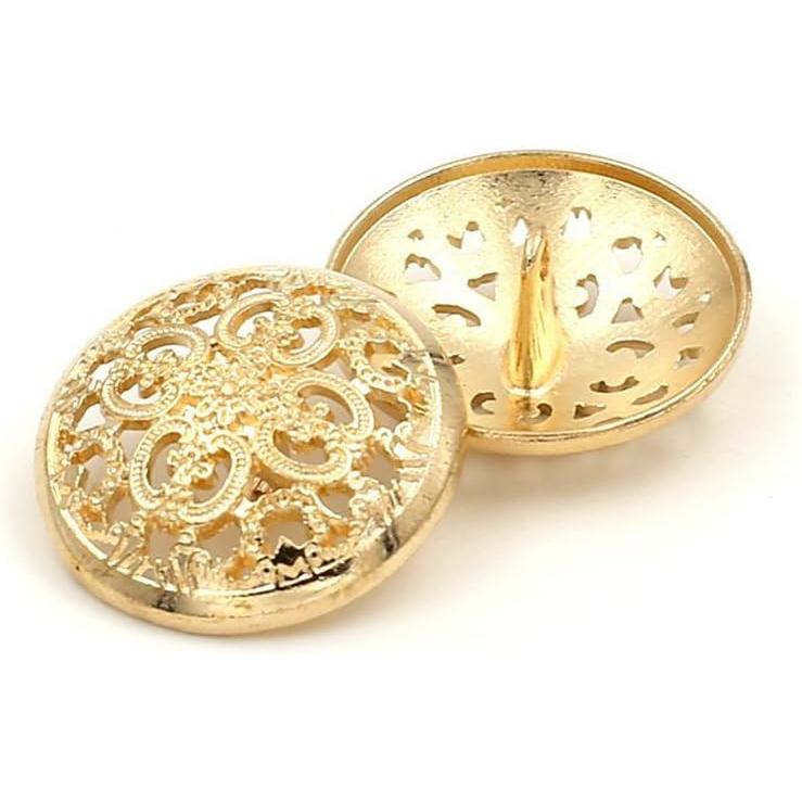 10Pcs Botón de Ropa - Botón de Costura Hueco Retro Botón de Metal en Forma de Mango Redondo para Hombre Mujer Chaqueta, Abrigo, Uniform, Camisa, Traje y Chaqueta (Gold, 15mm)