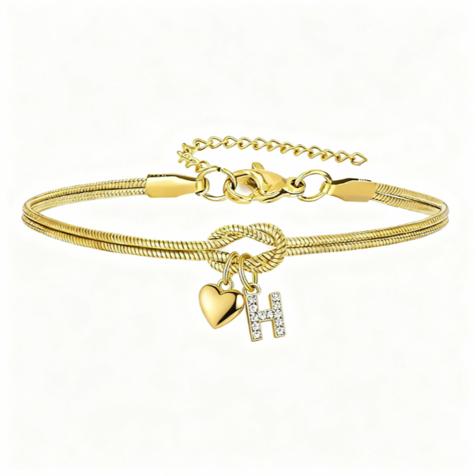 Pulseras doradas con iniciales para mujer, diseño de nudo de amor, estilo Barcelet, delicadas letras A-Z, pulseras doradas, regalos