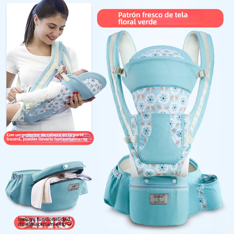 Portabebés Multifuncional con Asiento de Cadera — Plegable y Guardable, se Puede Llevar al Bebé Horizontalmente o en la Espalda, Cómodo y Práctico para Paseos
