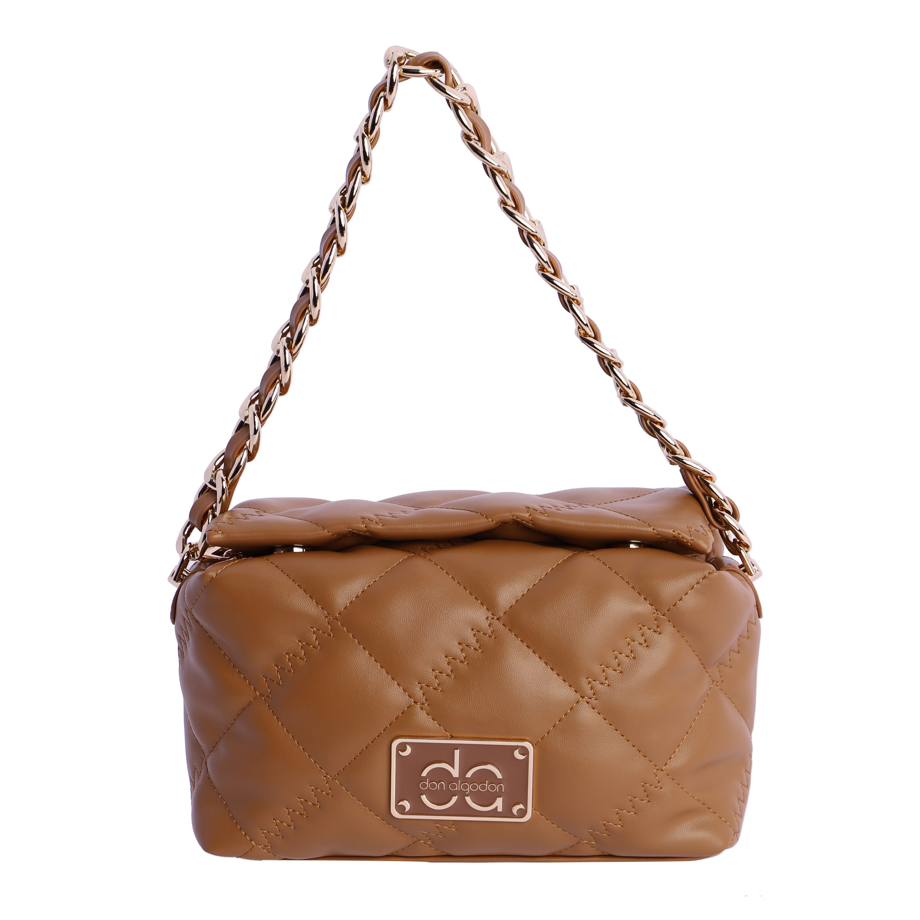 Bolso de mano acolchado de hombro para mujer DON ALGODON Adriana en piel sintética con chapón de la marca en metal.