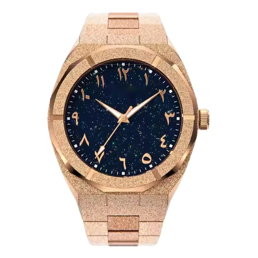 Reloj de Cuarzo para Hombre, Brazalete Acero Inoxidable con Acabado Escarchado Oro rosa, 42 MM