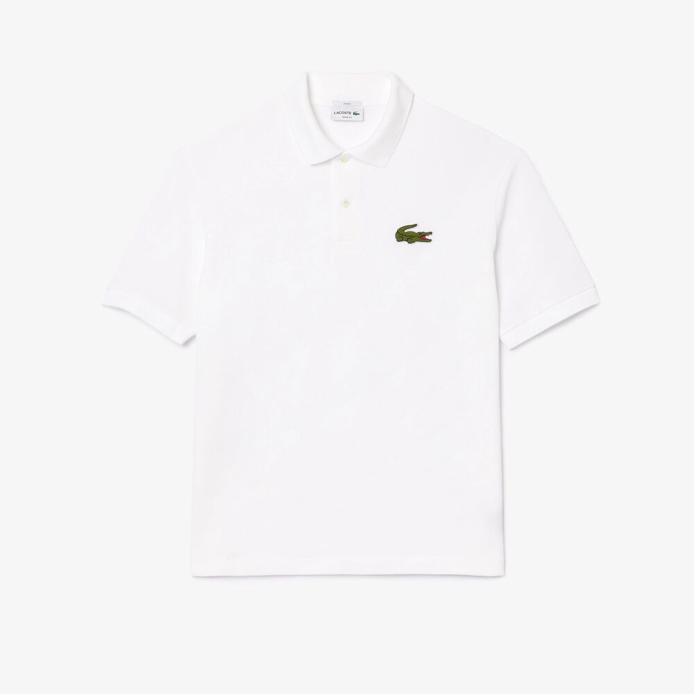 Polo Blanco Lacoste Manga Corta L.12.12 de Corte Holgado con Insignia