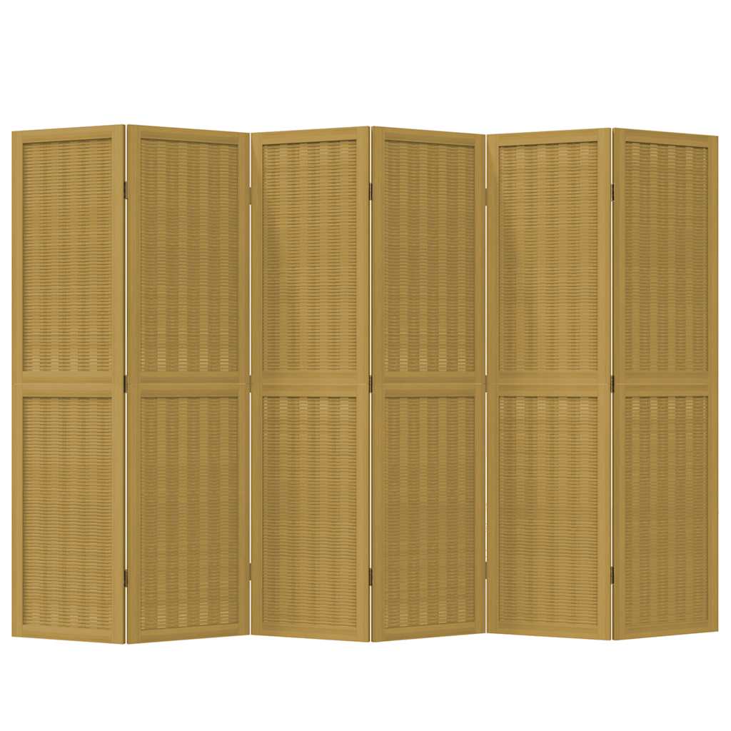 vidaXL Biombo separador de 6 paneles madera maciza paulownia marrón