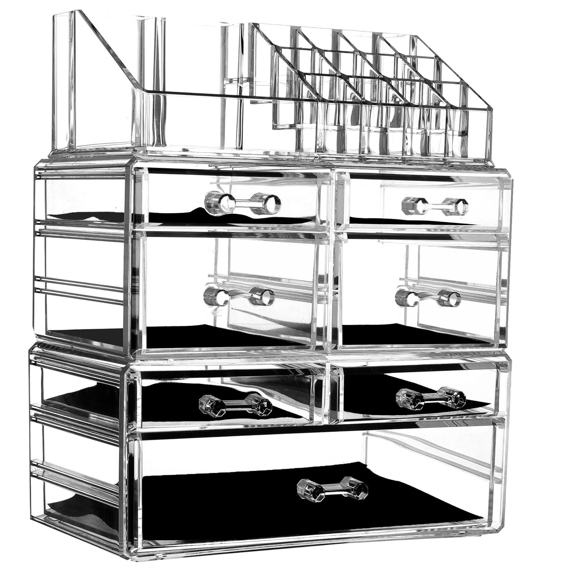 Caja de almacenamiento de cosméticos transparente de gran capacidad, caja de maquillaje con cajón para guardar artículos diversos de múltiples capas y lápiz labial de escritorio.