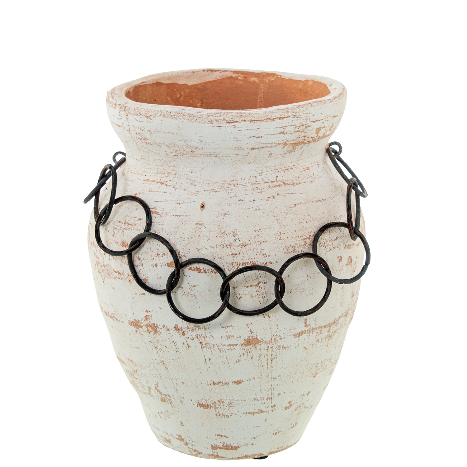 Jarron ceramica blanca con arosmetal 20, 5x20x25, 5cm