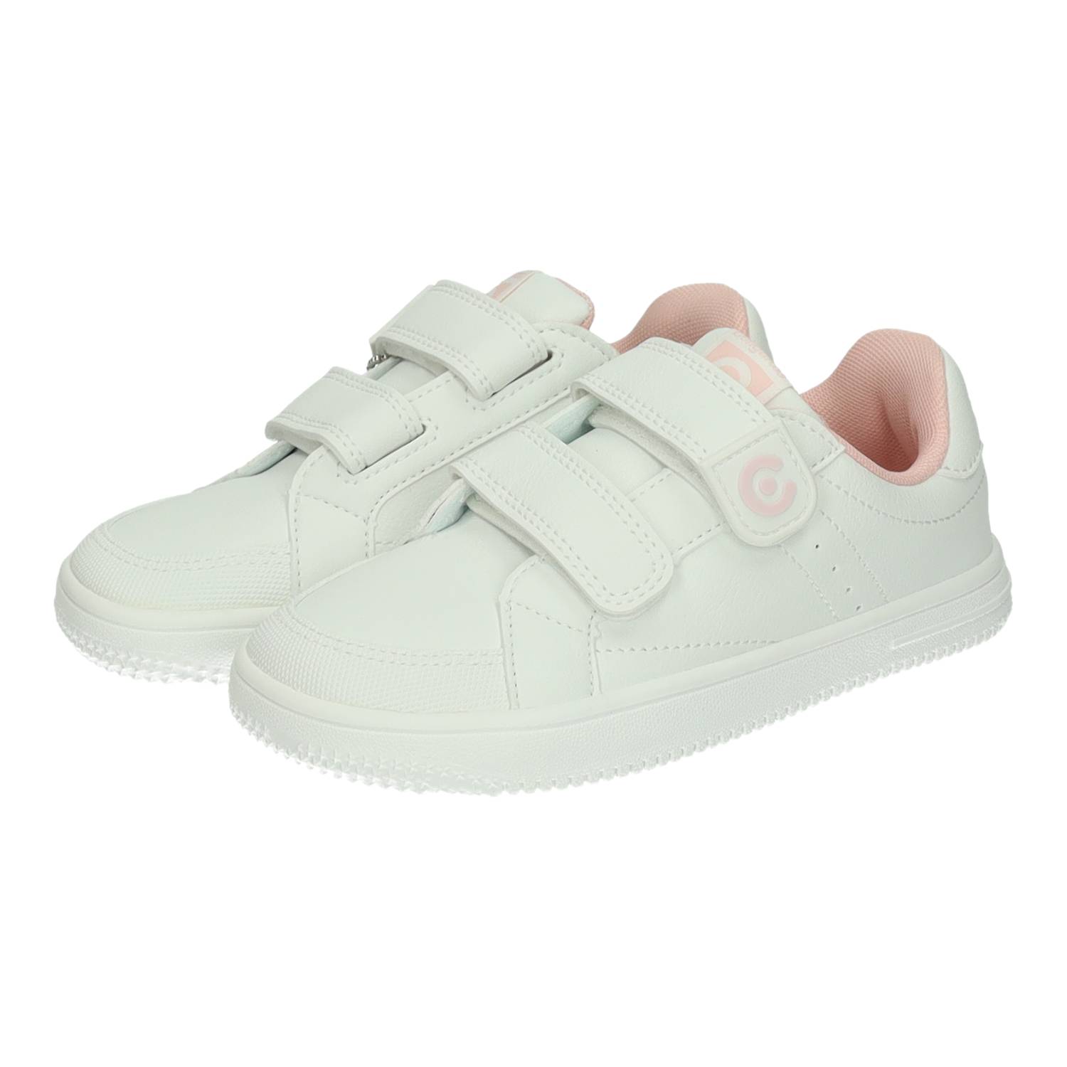 Deportivos marca CONGUITOS para niña en color blanco-rosa. Zapatillas deportivas blancas y rosas para niña Conguitos, calzado respetuoso con cierre de cinta adhesiva