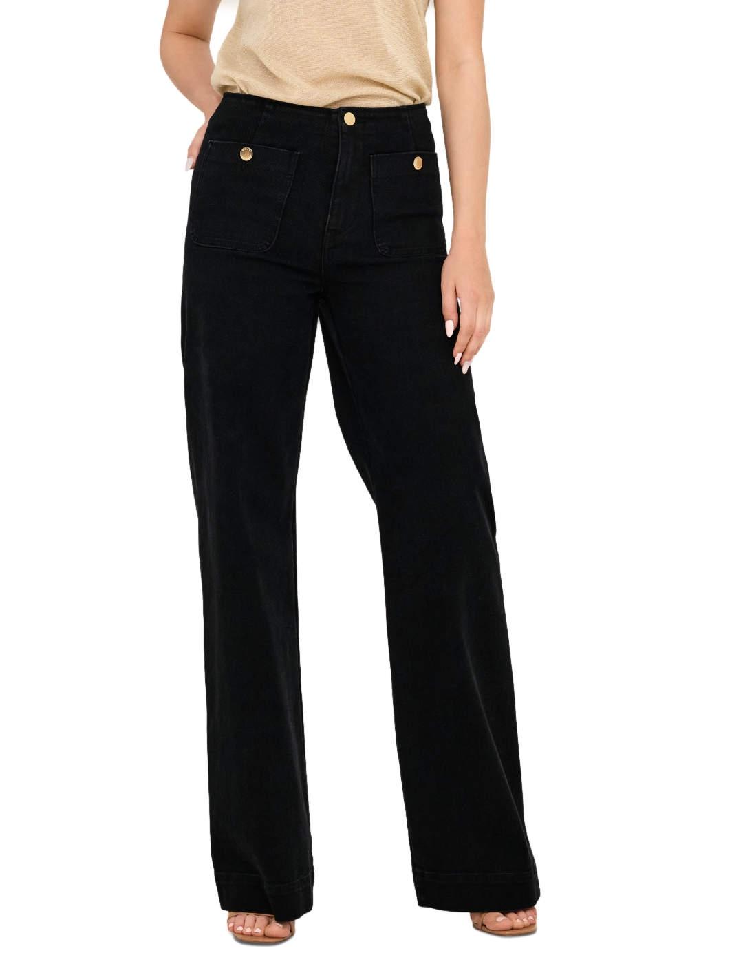 Vaquero Only Madeline negro wide fit botones para mujer