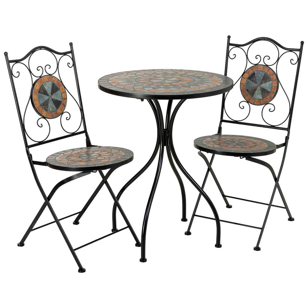 Wonderlust Deco - Conjunto mesa y 2 sillas de forja y mosaico Marrón D60x75h-D38x46-90h