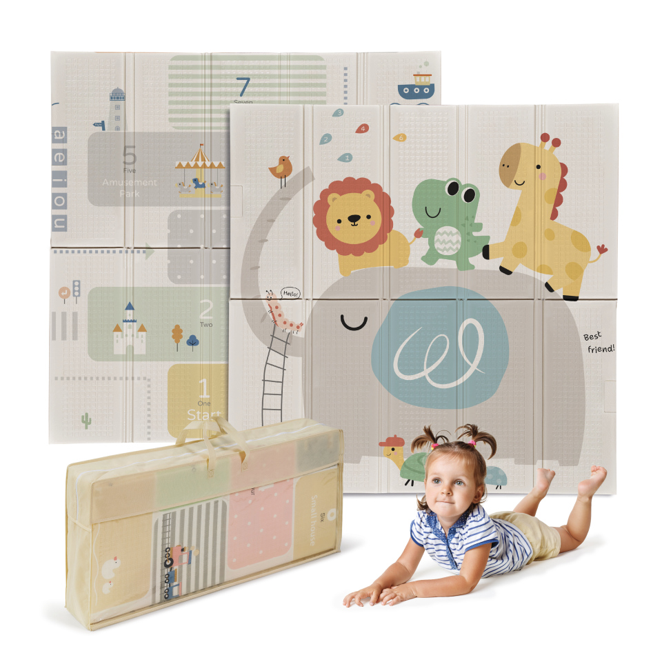 MS Trendy - Alfombra de Juegos para Bebé 120x120 cm - Doble Cara, Tapete Muy acolchado (1cm Grosos), Plegable y con Bolsa de transporte - Portátil con Bolsa de transporte - Ideal para regalo