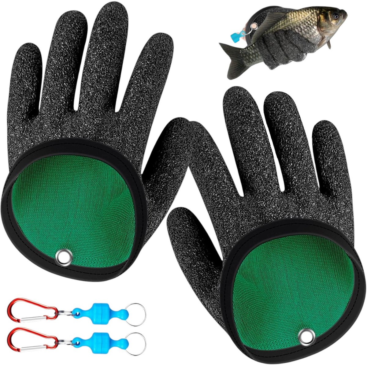 1 par de guantes de pesca antideslizantes, resistentes a espinas, cortes e impermeables para la manipulación segura de lucios, bagres, luciopercas, ostras y cangrejos de 19 cm (negros).