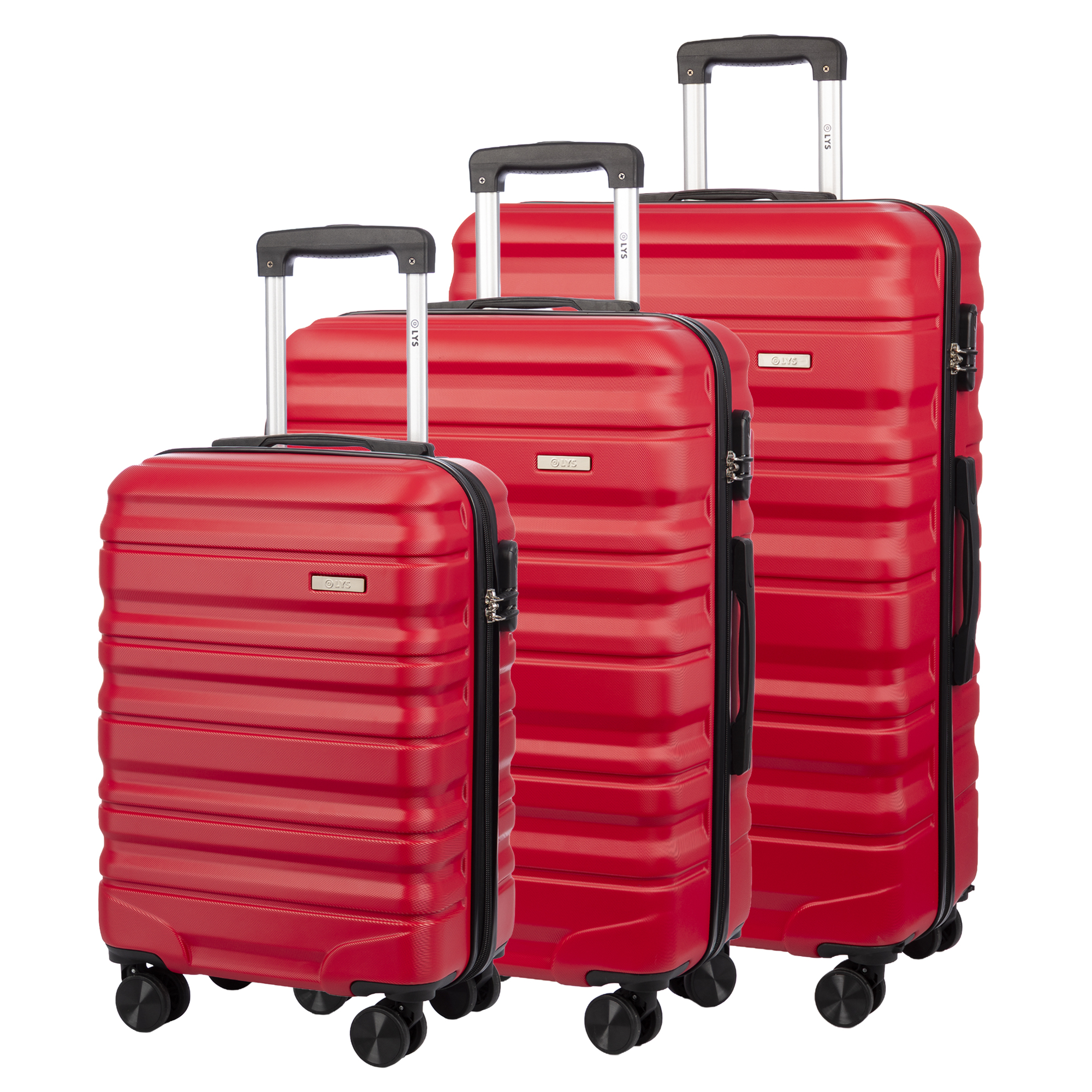 DAM Juego de 3 maletas Trolley, en material ligero ABS de alta resistencia. Cerradura numérica y 4 ruedas giratorias 360° extraíbles en la maleta grande. 52x28x75 Cm.